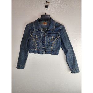 Jr's Vintage funhouse denim jeans jacket with butterflies and misc. acnt SzS